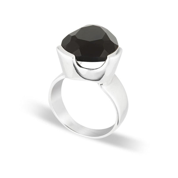 Original Tri-Cut Gemstone Ring - Sterling Silver / Black Agate