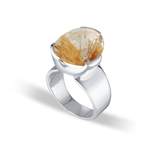 Original Tri-Cut Gemstone Ring - Sterling Silver / Rutilated Quartz