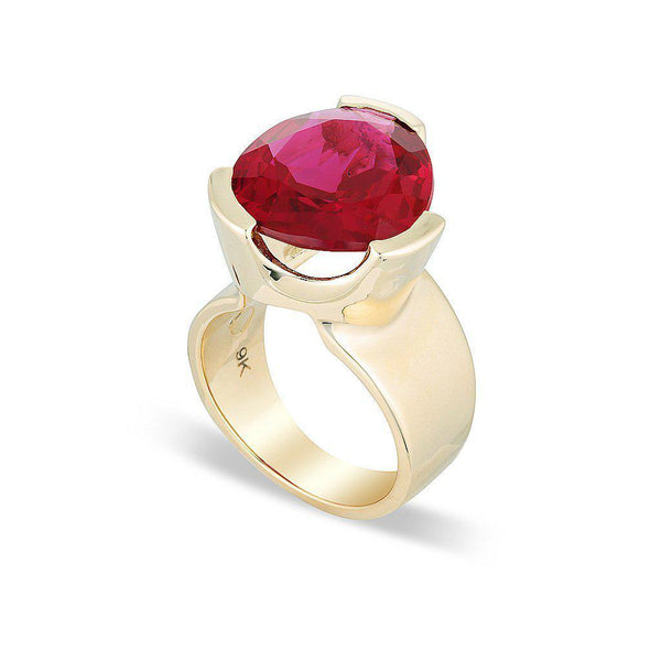 Original Tri-Cut Gemstone Ring - Yellow Gold / Ruby Red Corundum