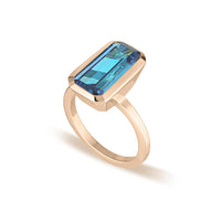 Rose Gold Celebration Stacker Ring - Large Emerald Cut Rectangle - Blue Zircon