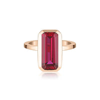 Rose Gold Celebration Stacker Ring - Large Emerald Cut Rectangle - Red Corundum