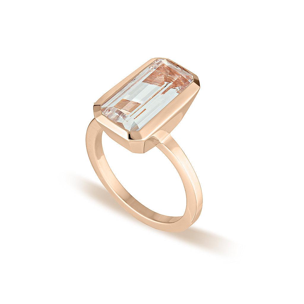 Rose Gold Celebration Stacker Ring - Large Emerald Cut Rectangle - White Sapphire