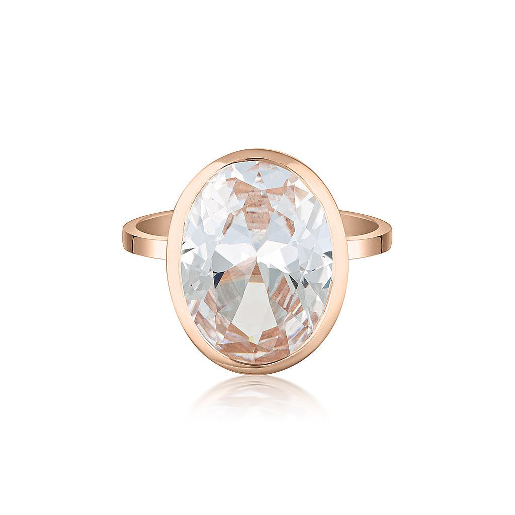 Rose Gold Celebration Stacker Ring - Large Oval - Blue Zircon