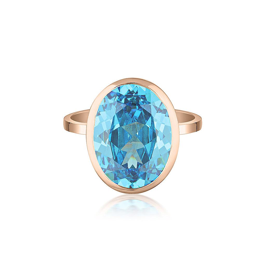 Rose Gold Celebration Stacker Ring - Large Oval - Blue Zircon