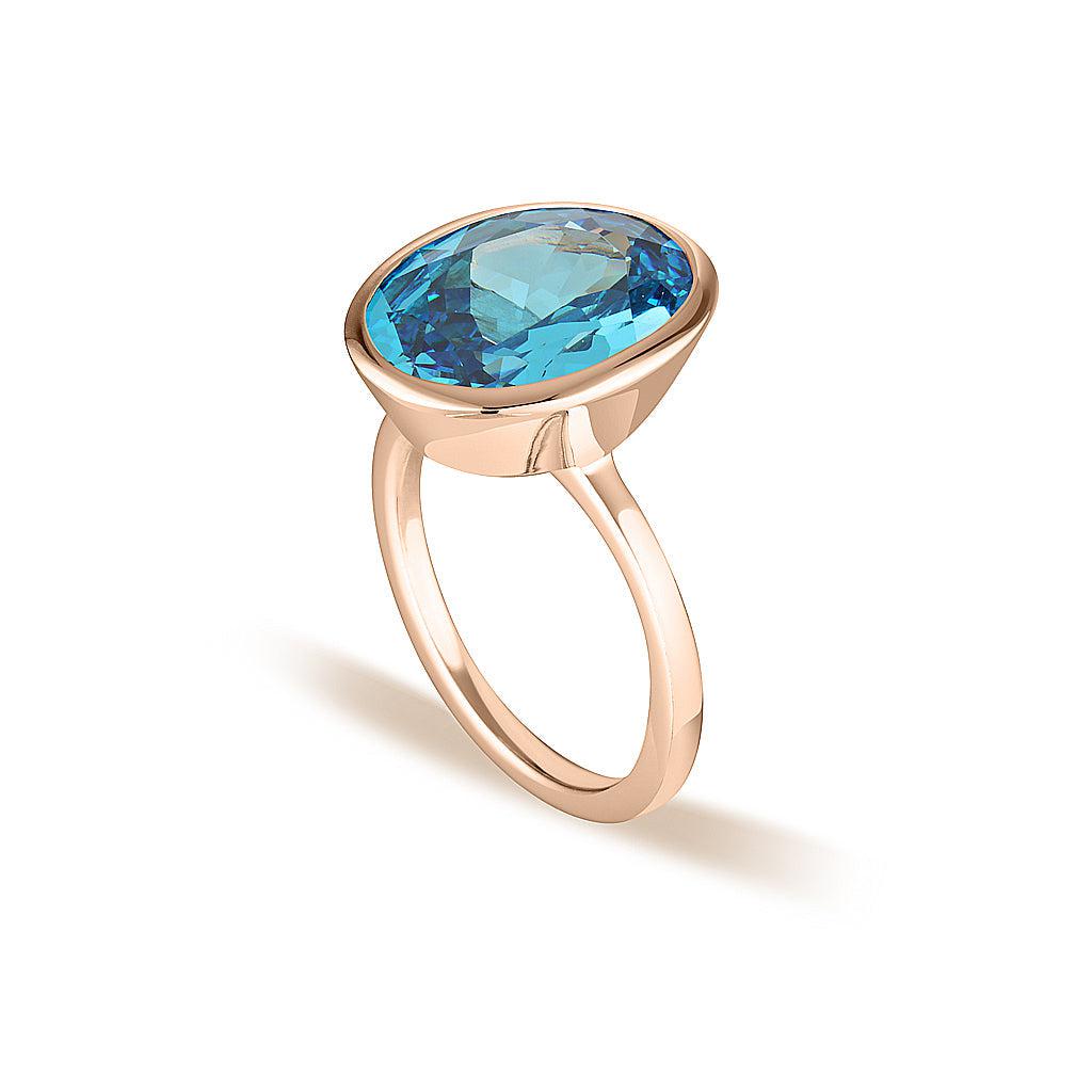 Rose Gold Celebration Stacker Ring - Large Oval - Blue Zircon