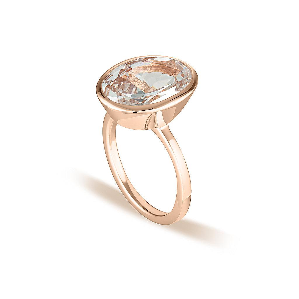 Rose Gold Celebration Stacker Ring - Large Oval - Blue Zircon