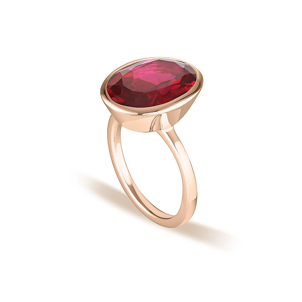 Rose Gold Celebration Stacker Ring - Large Oval - Red Corundum