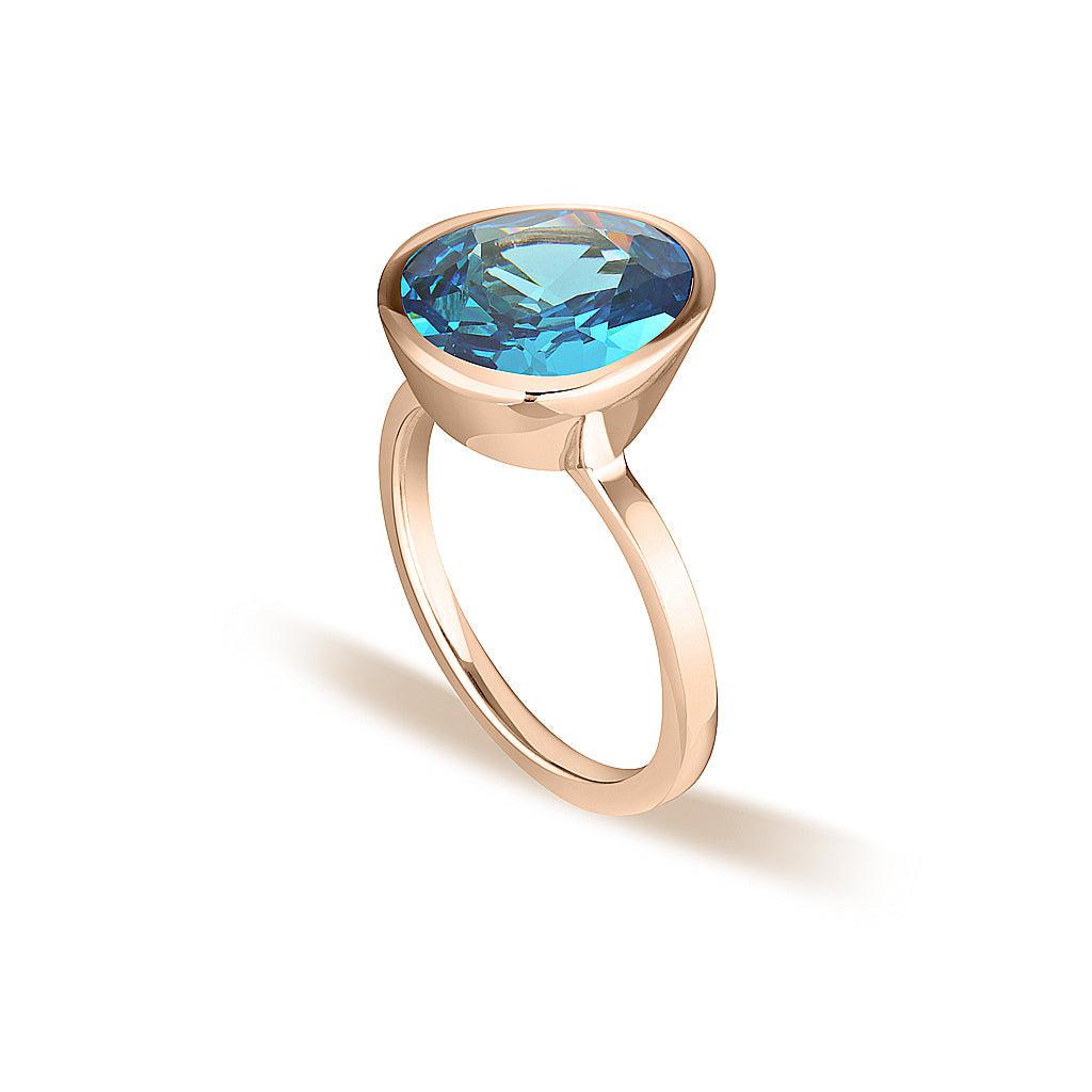 Rose Gold Celebration Stacker Ring - Large Tri-Cut - Blue Zircon