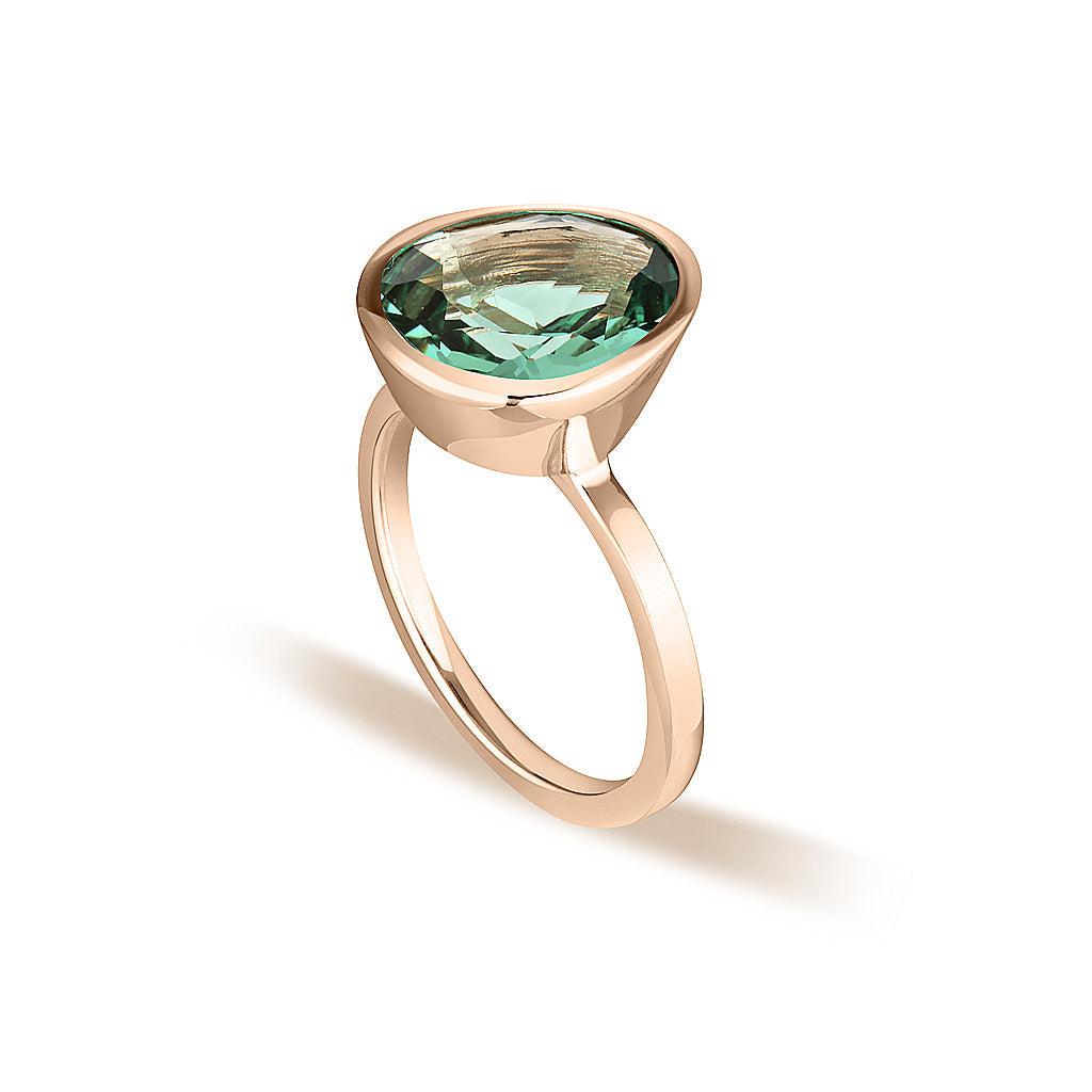 Rose Gold Celebration Stacker Ring - Large Tri-Cut - Green Amethyst