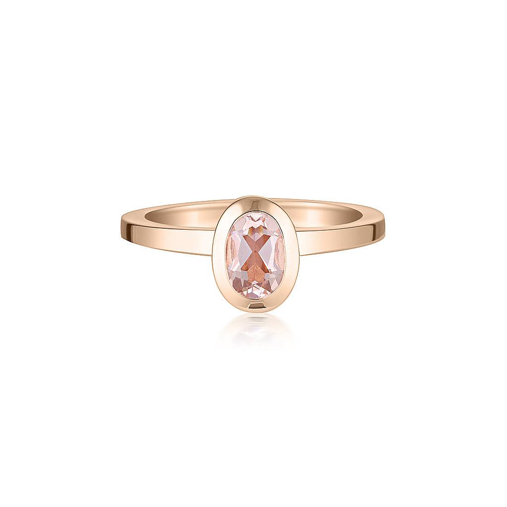 Rose Gold Celebration Stacker Ring - Small Oval - Blush Quartz