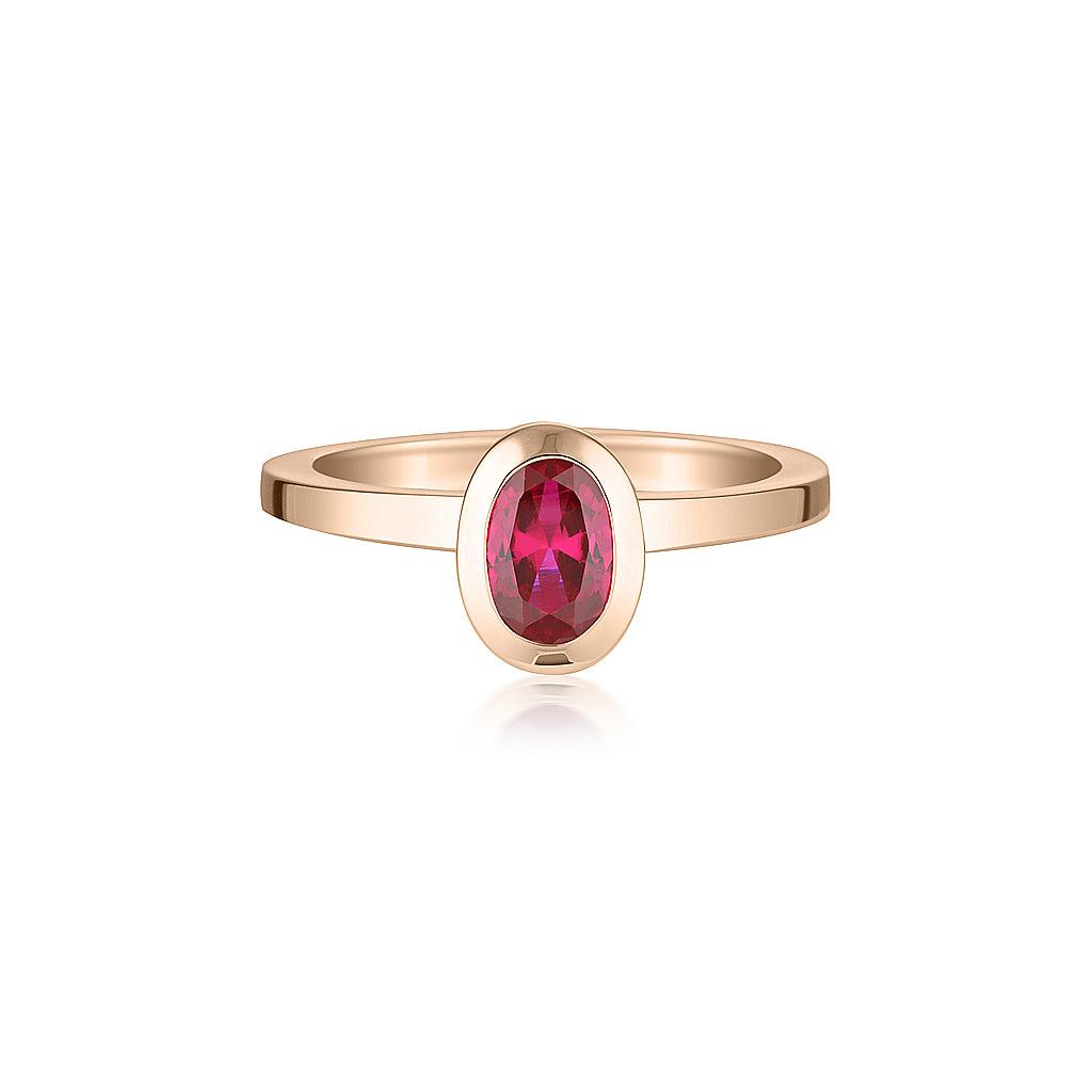 Rose Gold Celebration Stacker Ring - Small Oval - Red Corundum