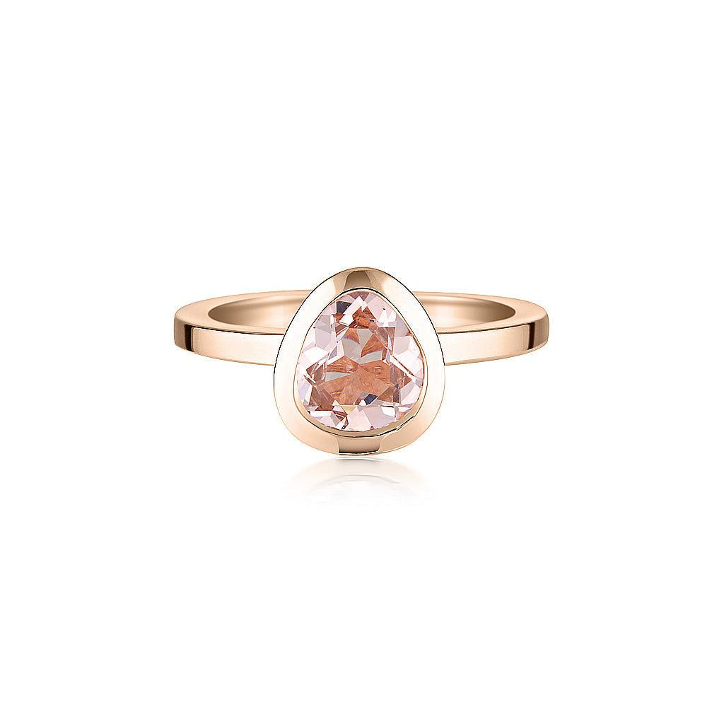 Rose Gold Celebration Stacker Ring - Small Tri-Cut - Blush Quartz