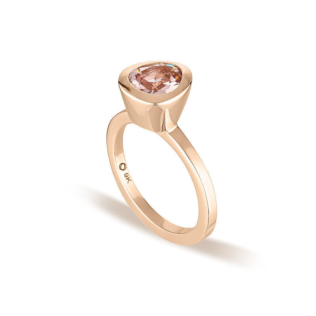 Rose Gold Celebration Stacker Ring - Small Tri-Cut - Blush Quartz