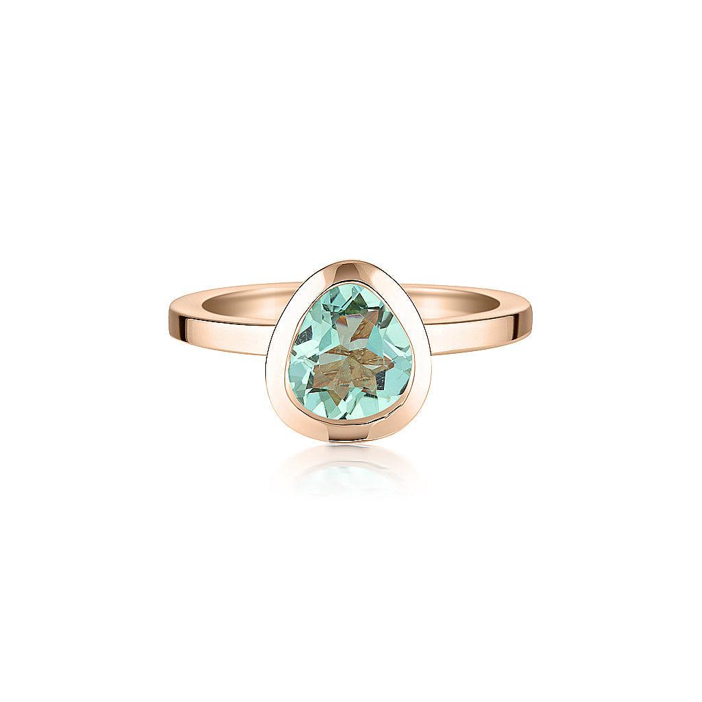 Rose Gold Celebration Stacker Ring - Small Tri-Cut - Green Amethyst