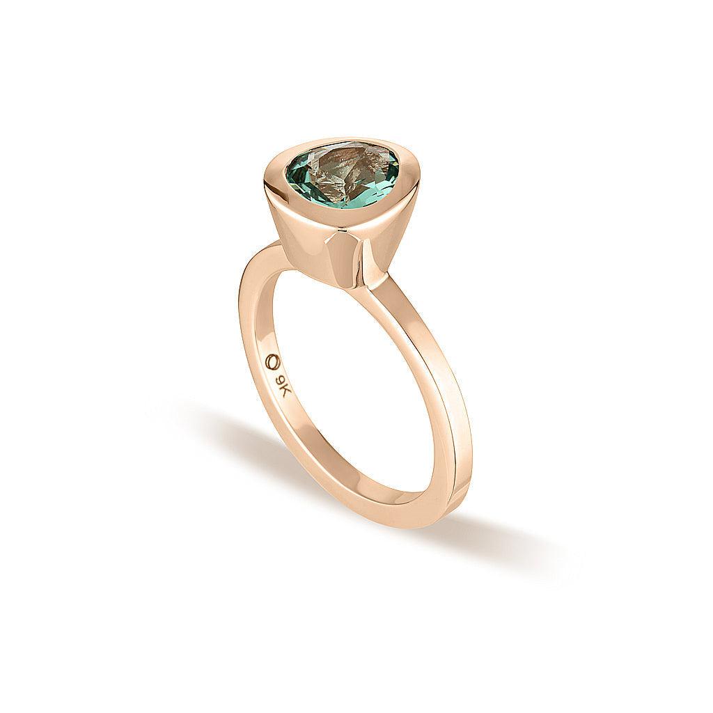 Rose Gold Celebration Stacker Ring - Small Tri-Cut - Green Amethyst