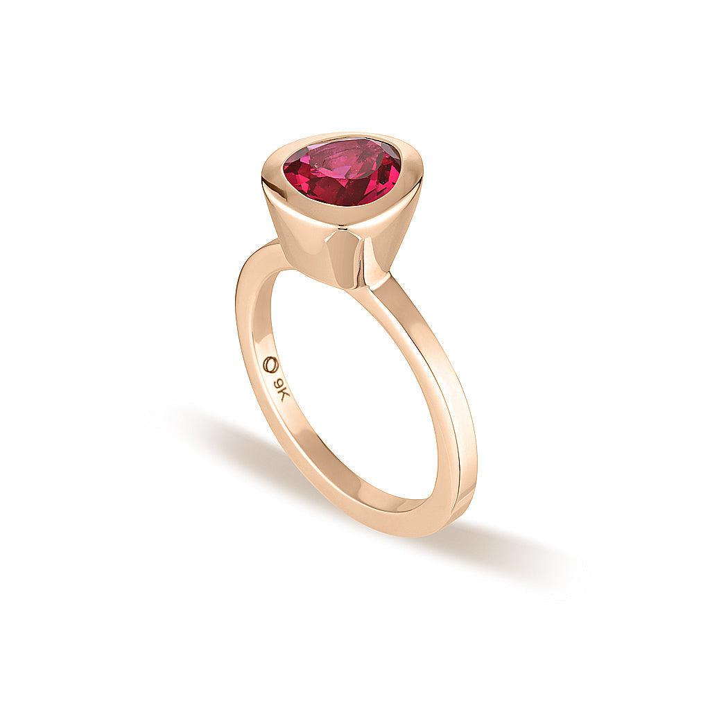 Rose Gold Celebration Stacker Ring - Small Tri-Cut - Red Corundum