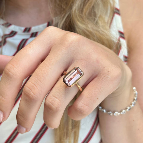 SAMPLE Size O | Rose Gold Celebration Stacker Ring - Large Emerald - Blush Quartz