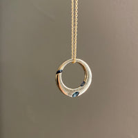 Sand Cast Yellow Gold Ubercircle Small necklace with 3 marquise sapphires