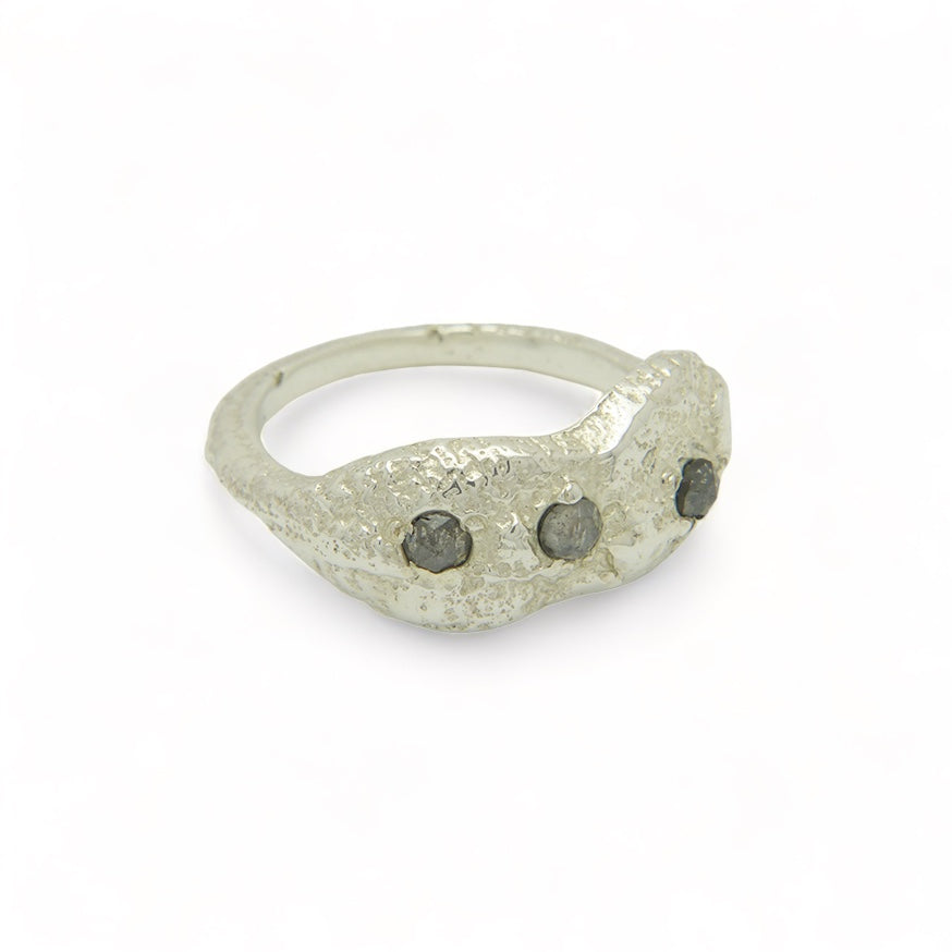 Silver Diamond Sand-Cast Ring