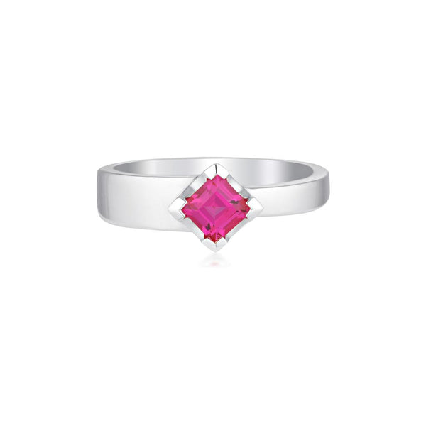 Square Cut Gempower Stacker Ring - Sterling Silver - Ruby Corundum