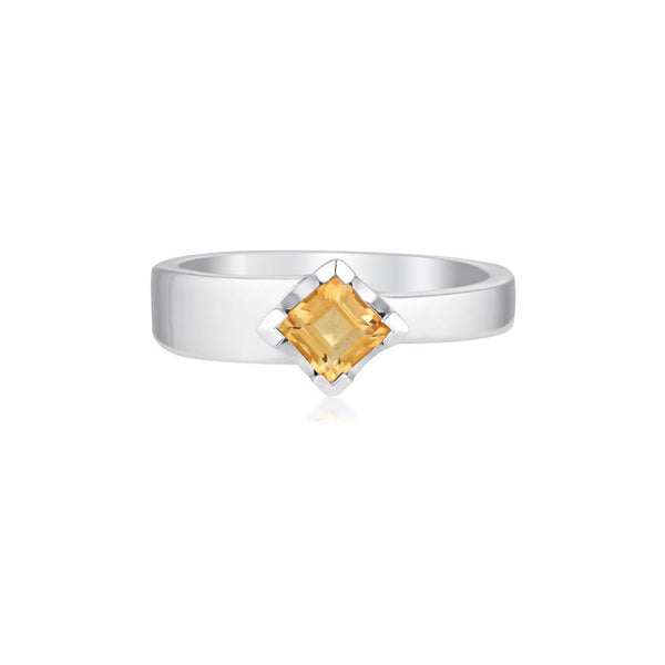 Square Cut Gempower Stacker Ring - Sterling Silver Zircon - Citrine