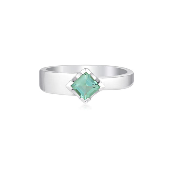 Square Cut Gempower Stacker Ring - Sterling Silver Zircon - Green Amethyst