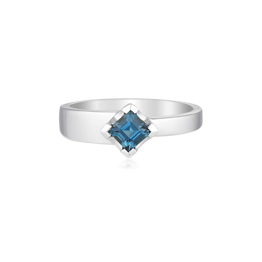 Square Cut Gempower Stacker Ring - Sterling Silver Zircon - London Blue Topaz