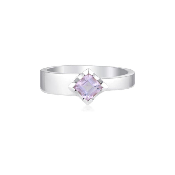 Square Cut Gempower Stacker Ring - Sterling Silver Zircon - Purple Amethyst