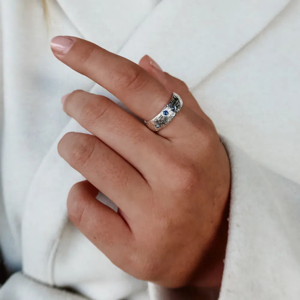 Sterling Silver Sandcast Ring | 3 Blue Sapphires | Made To Order