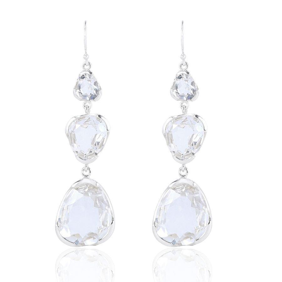 "To the Power of Three" - Gemstone Earrings - White Sapphire (Lab Created)