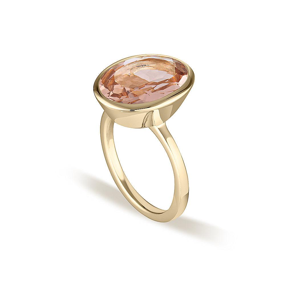 Yellow Gold Celebration Stacker Ring - Large Oval - Blush Quartz