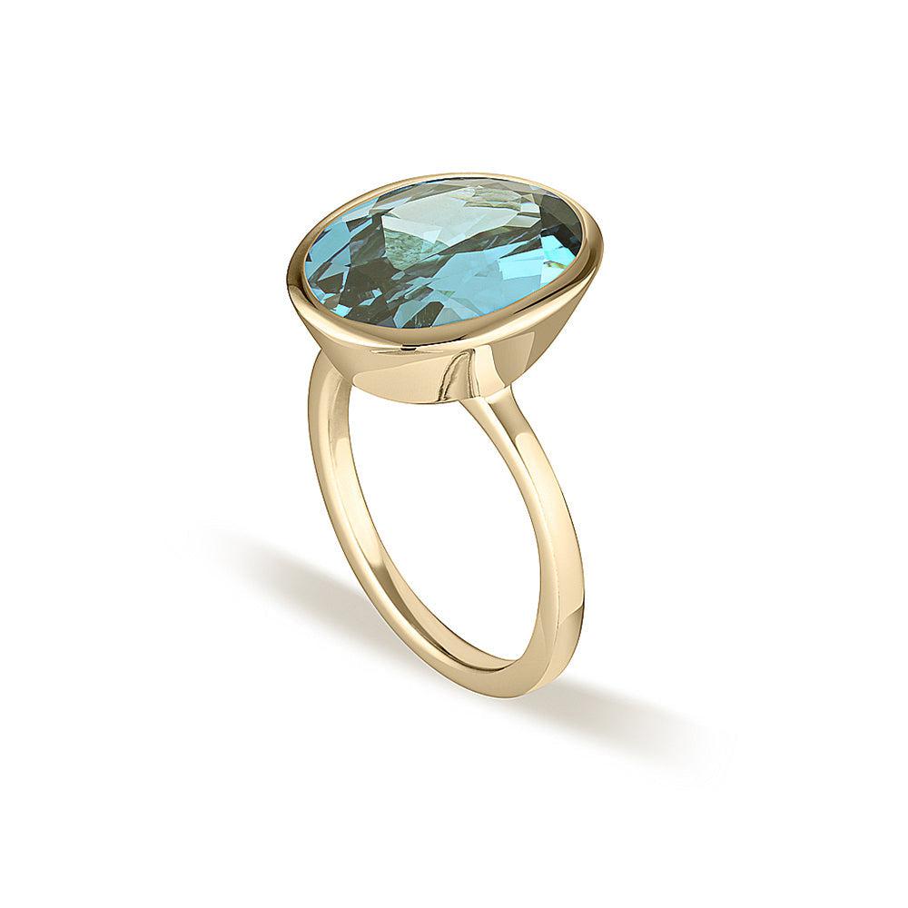 Yellow Gold Celebration Stacker Ring - Large Oval - Sky Blue Topaz