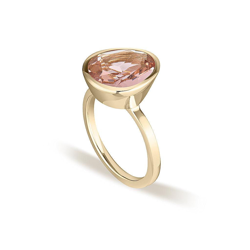 Yellow Gold Celebration Stacker Ring - Large Tri-Cut - Blush Quartz