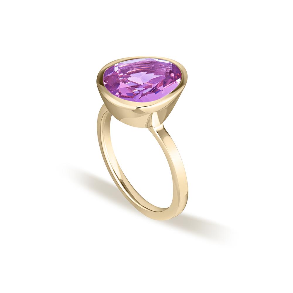 Yellow Gold Celebration Stacker Ring - Large Tri-Cut - Purple Amethyst