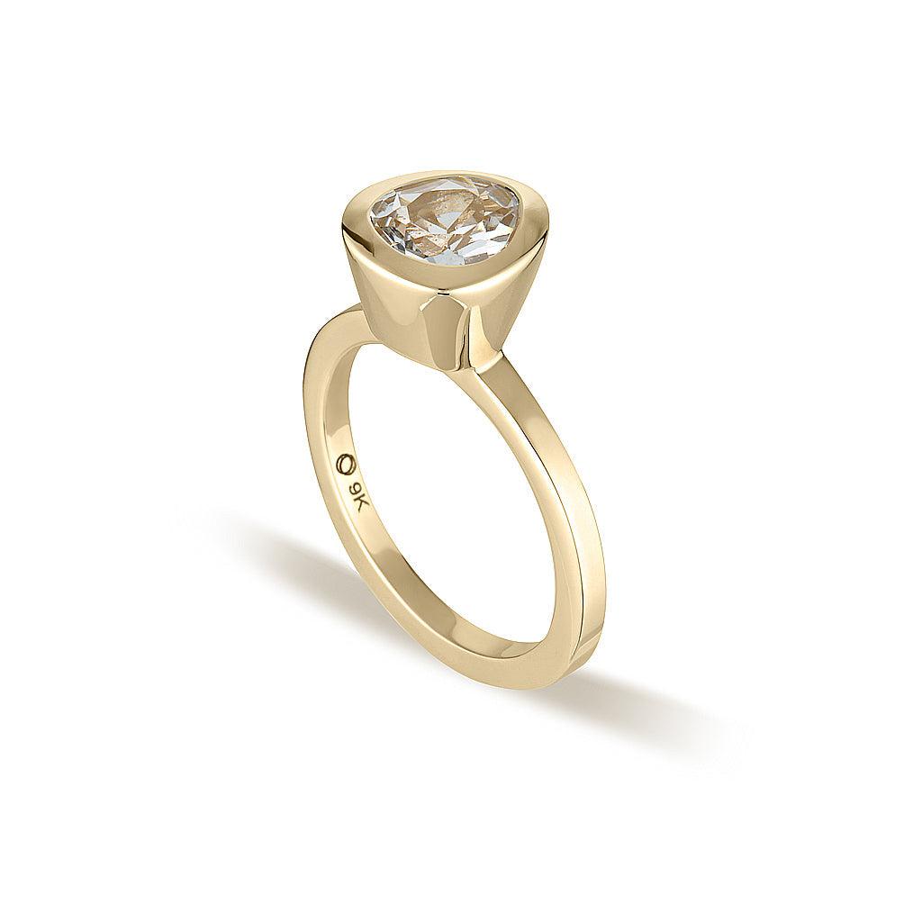 Yellow Gold Celebration Stacker Ring - Small Tri-Cut - Smoky Quartz