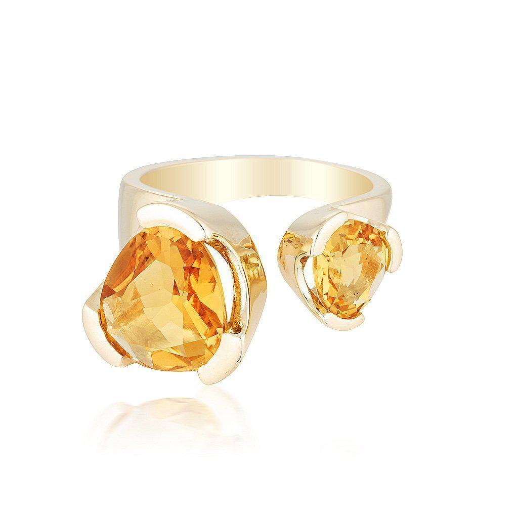 Yellow Gold Everyday Gemstone Duet Ring - Citrine