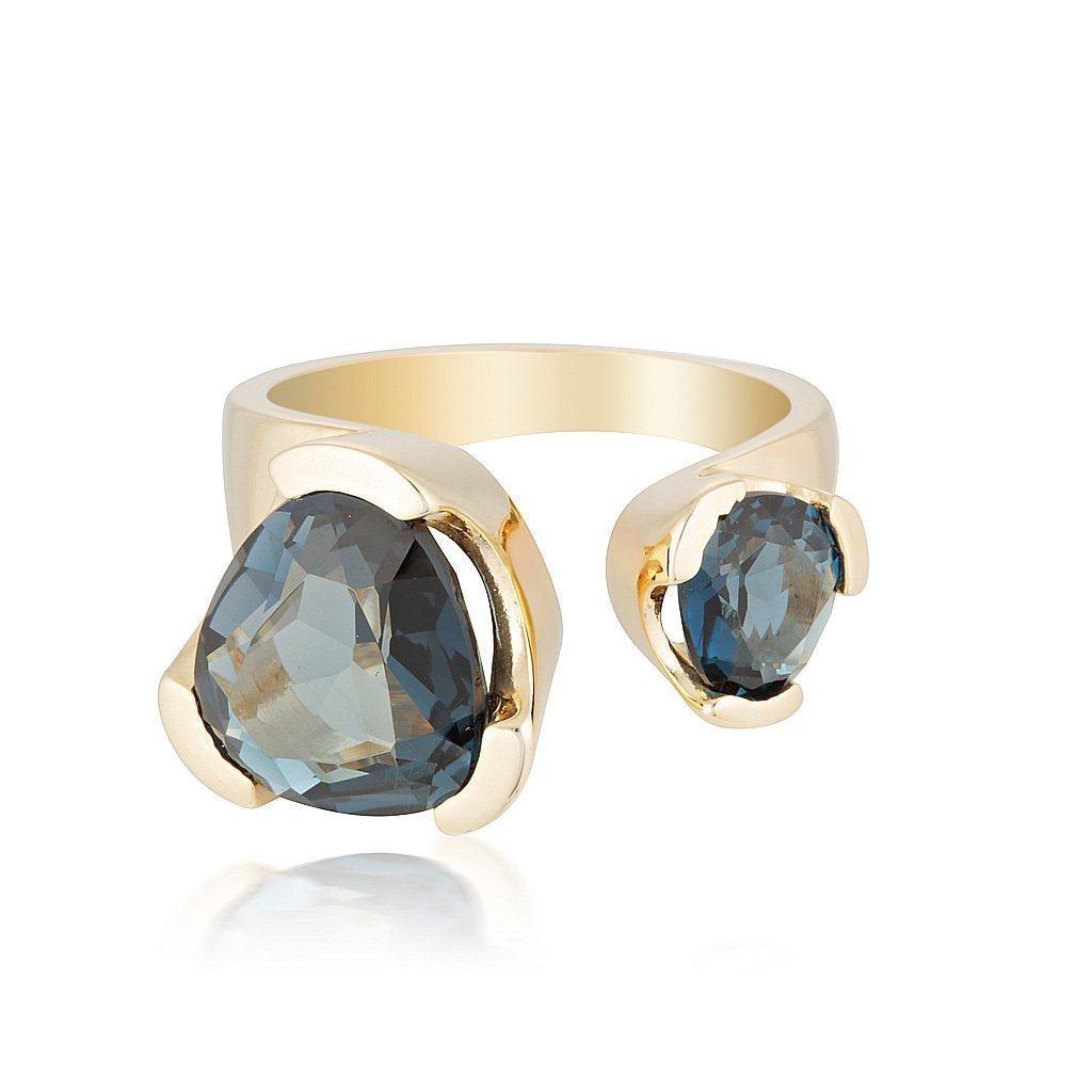 Yellow Gold Everyday Gemstone Duet Ring - London Blue Topaz