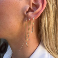 Fine Gold Wishbone Thread Earrings - Long