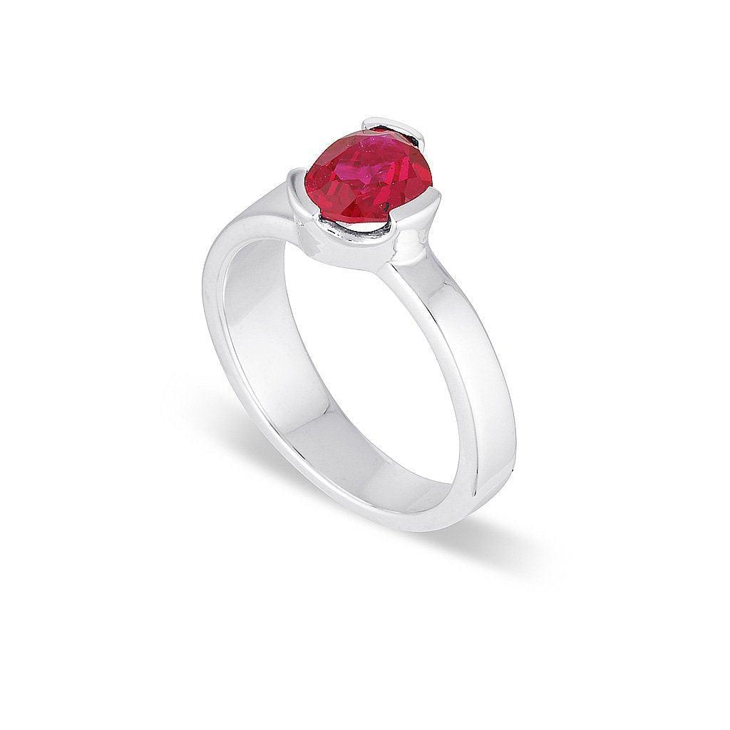 Gempower Tri-Cut Stacker Ring - Sterling Silver / Ruby Red Corundum