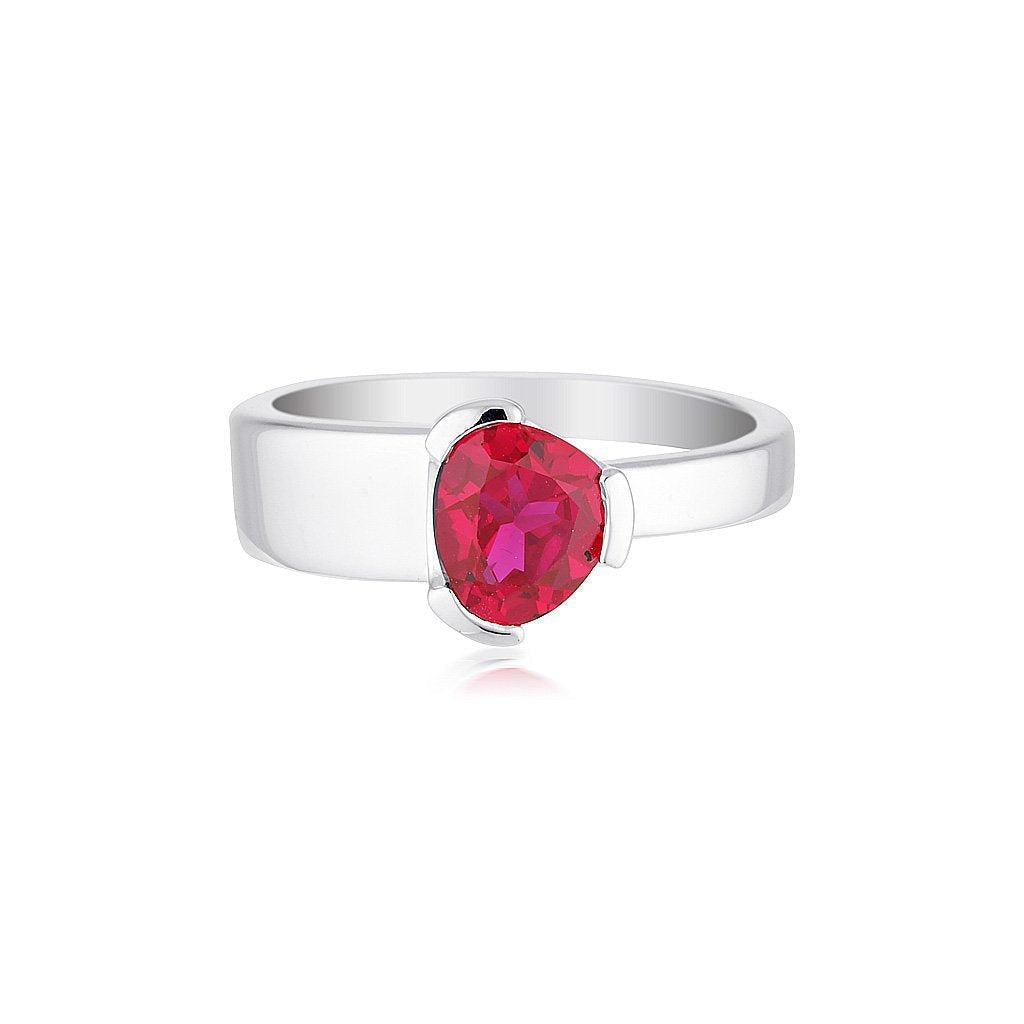 Gempower Tri-Cut Stacker Ring - Sterling Silver / Ruby Red Corundum