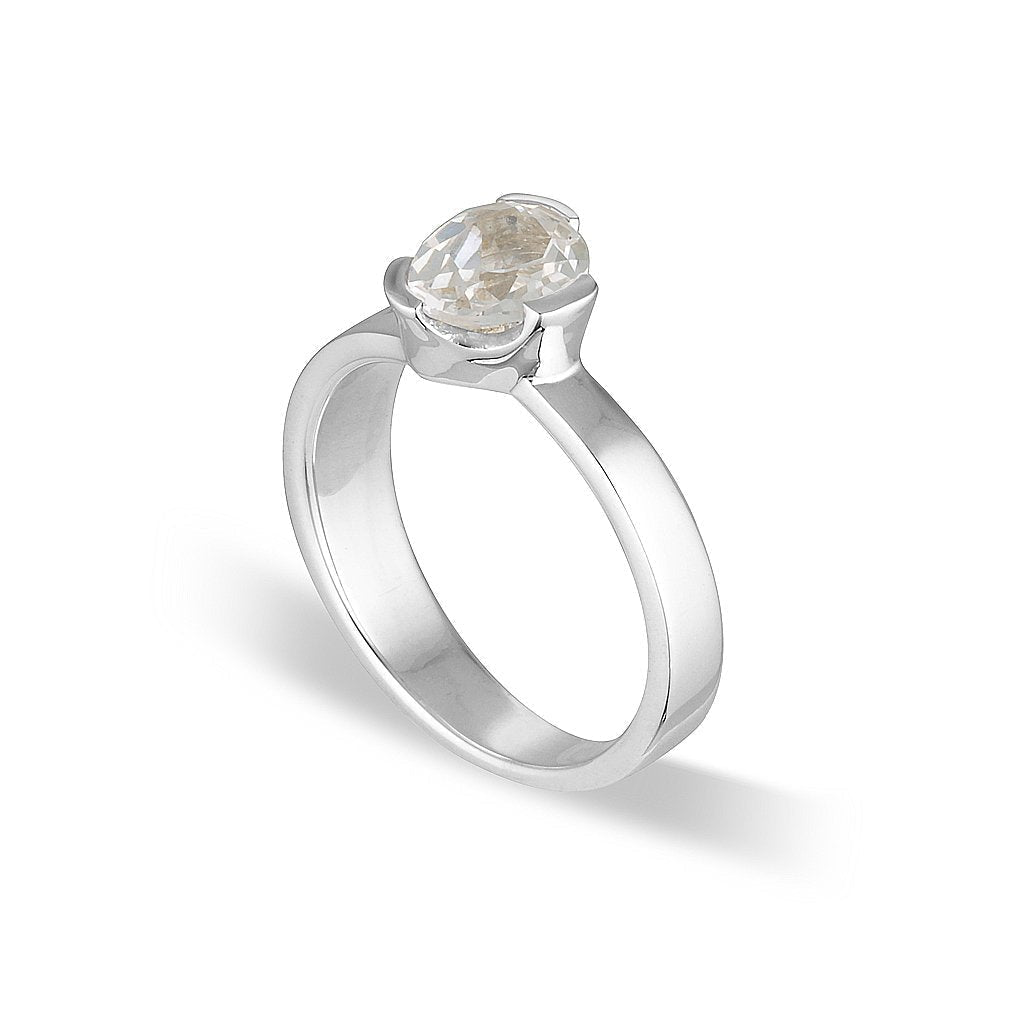 Gempower Tri-Cut Stacker Ring - Sterling Silver / White Sapphire