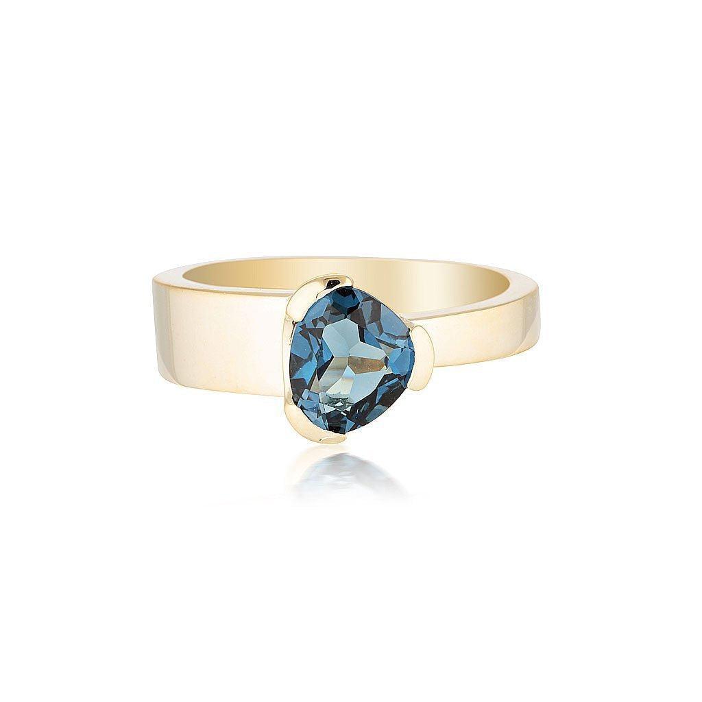 Gempower Tri-Cut Stacker Ring - Yellow Gold / London Blue Topaz