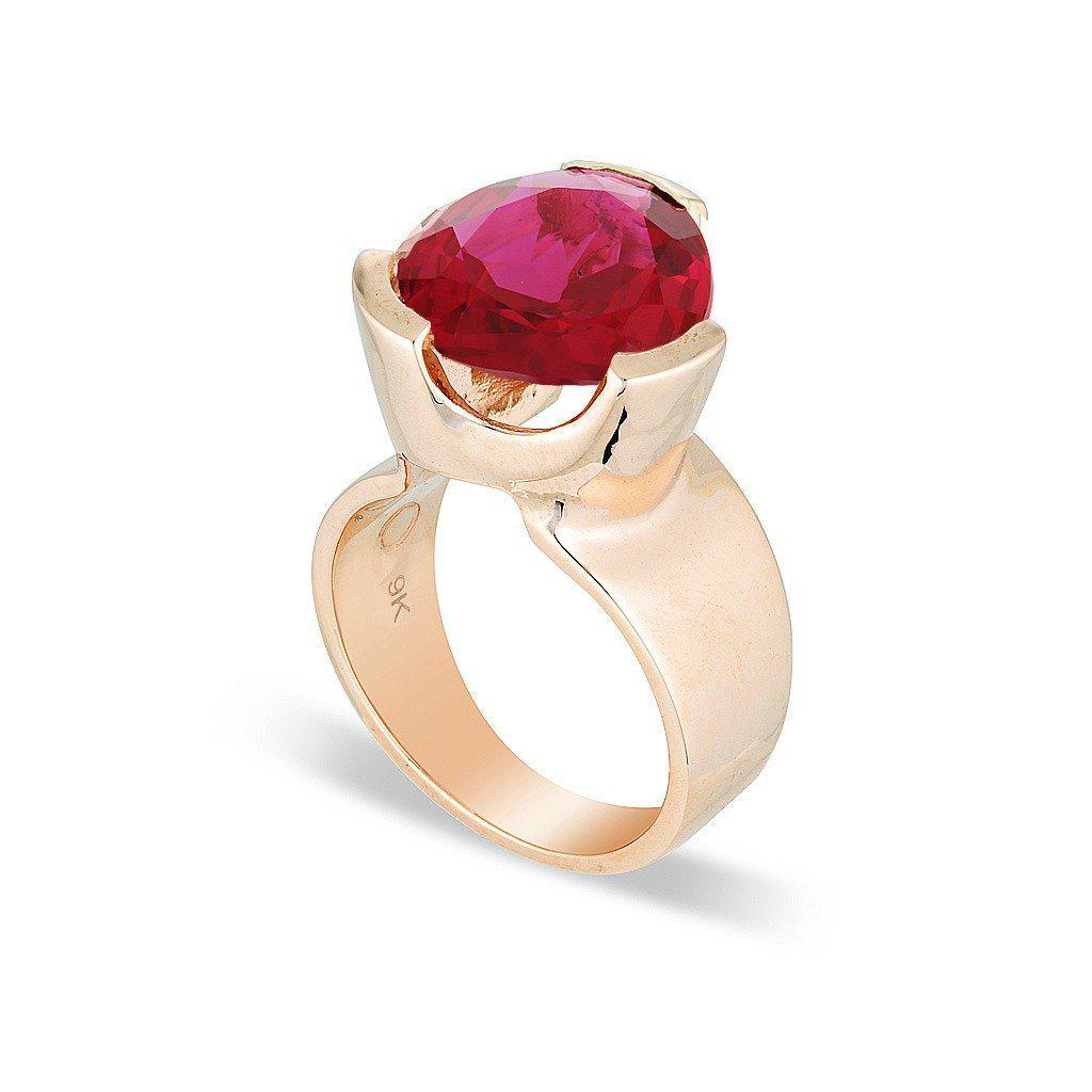 Original Tri-Cut Gemstone Ring - Rose Gold / Ruby Red Corundum