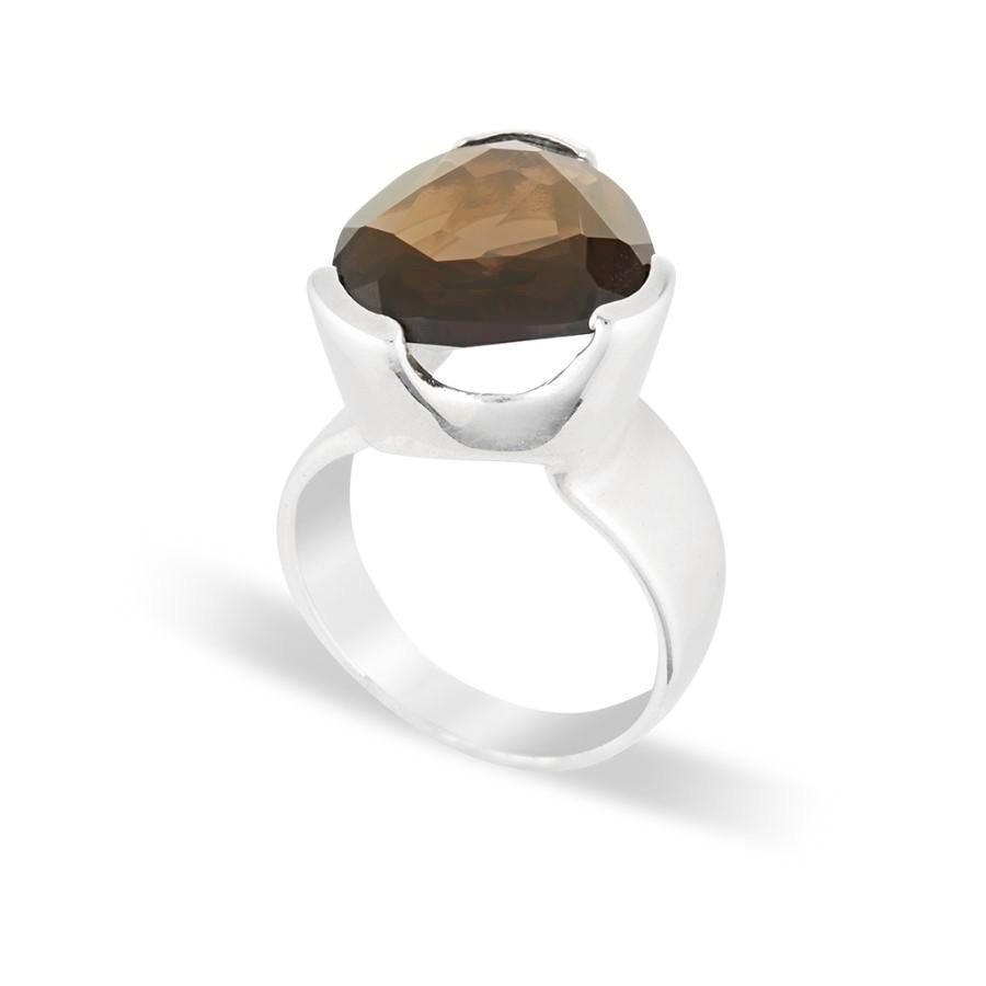 Original Tri-Cut Gemstone Ring - Sterling Silver / Smoky Quartz