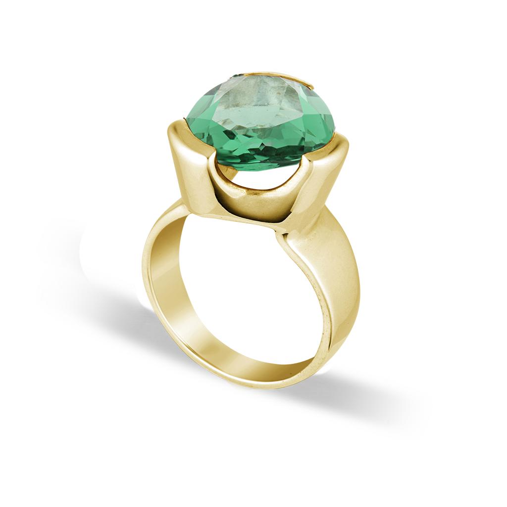 Original Tri-Cut Gemstone Ring - Yellow Gold / Green Amethyst
