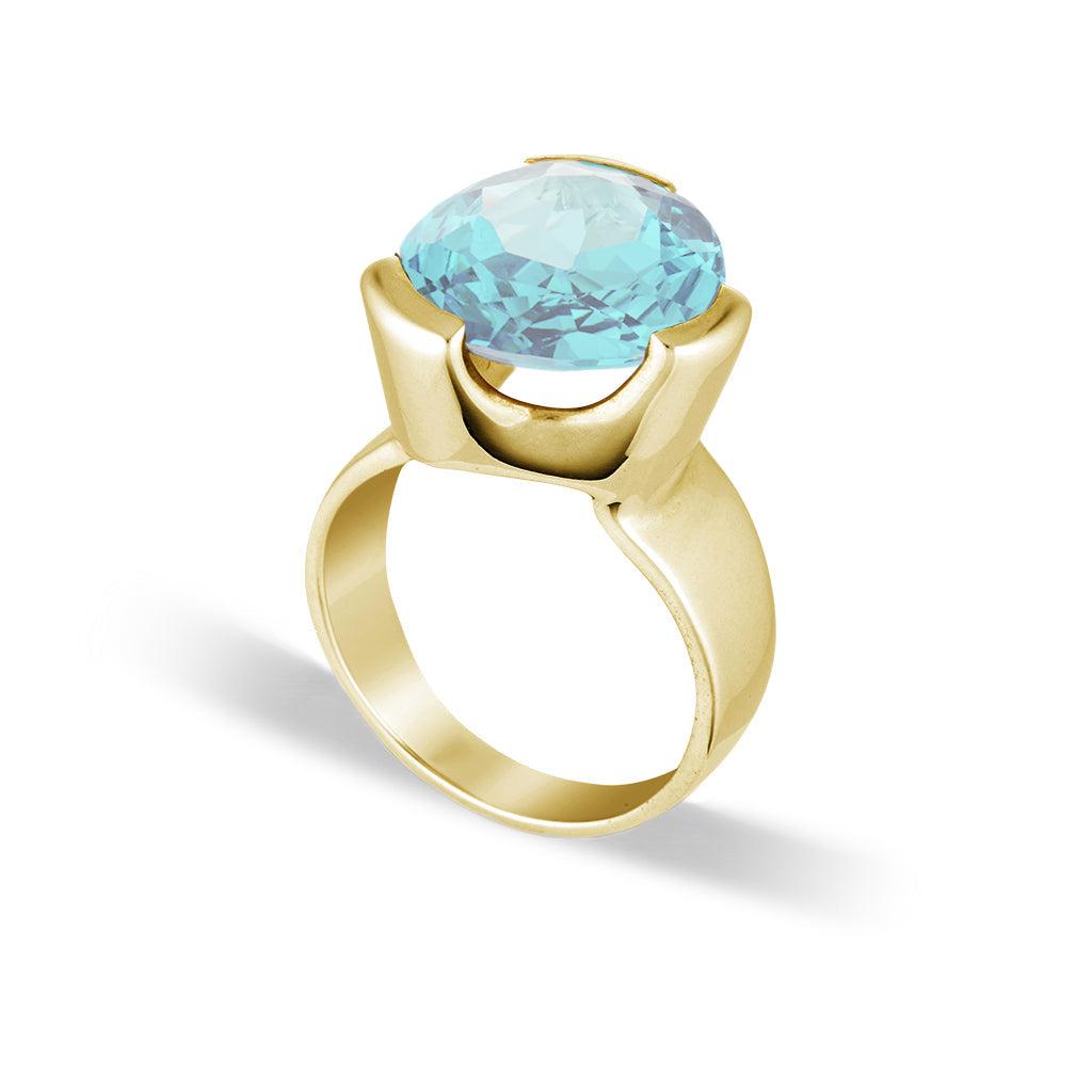 Original Tri-Cut Gemstone Ring - Yellow Gold / Sky Blue Topaz